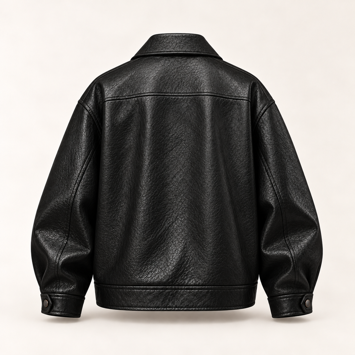 The Valen Leather Jacket in Midnight Black, back view