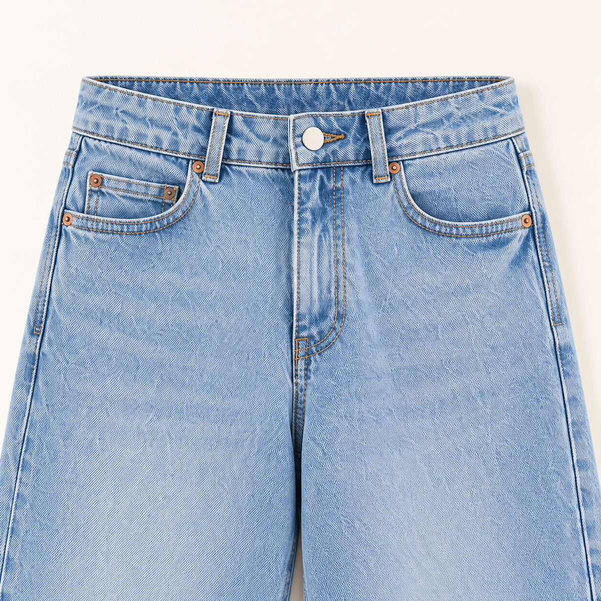 The Valen Wide-Leg Jean in Light Wash Blue, high-rise waist and front pocket detail